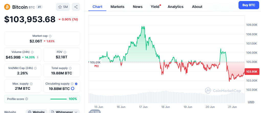 Bitcoin Price Chart - CMC Data