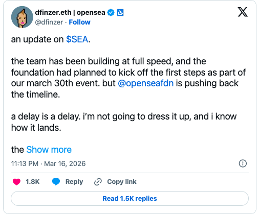 OpenSea CEO Devin Finzer on X