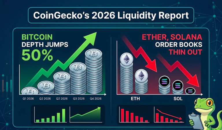 CoinGecko’s 2026 Liquidity Report: Bitcoin Depth Jumps 50% as Ether, Solana Order Books Thin Out